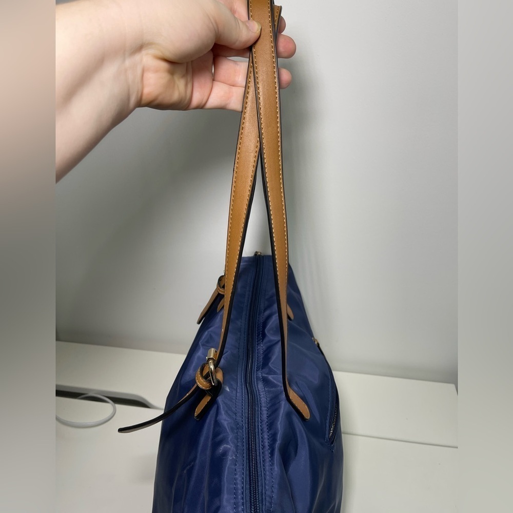 Simon’s Navy Medium Size Nylon Faux Leather shoulder Tote Handbag - Picture 5 of 13